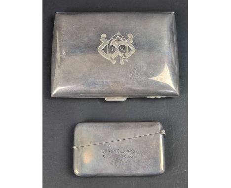 An Edwardian silver cigarette case, by&nbsp;Joseph Gloster, Birmingham 1904, 12cm wide; together with a silver card case, 217