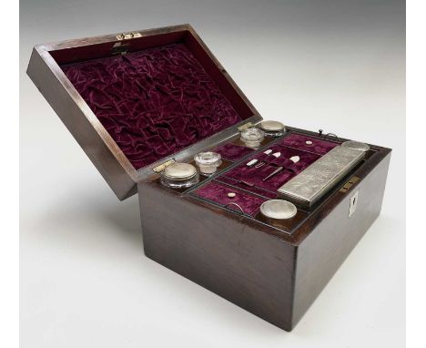 A Victorian rosewood veneered toilet case with the retailer's label of Gale &amp; Lawday, Liverpool &amp; London Bazaar, The 
