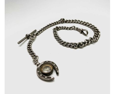 An Edwardian silver graduated curb link watch chain with compass fob, probably Birmingham 1903 Henry Allday &amp; Son, 49.6gm