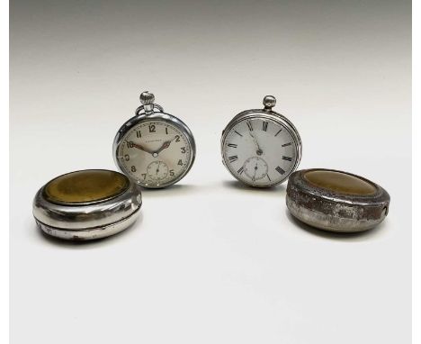 A nickel cased keyless military pocket watch by Leonidas the back marked GSTP 145553 Bravingtons (not working) and a silver c