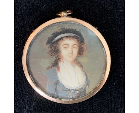 Portrait miniature. After Élisabeth Louise Vigée Le Brun (1755-1842)A young lady in late 18th century dressWatercolour on car