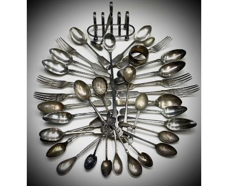 A WMF long dessert spoon and other cutlery including a little Indian silver, etc.
