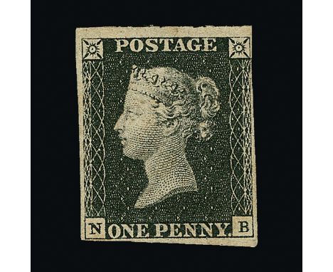 Great Britain - QV (line engraved) : (SG 2) 1840 1d black, plate 3, NB, 4 small to huge margins, very fresh, h/r, fine m.m.  