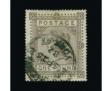 Great Britain - QV (surface printed) : (SG 129) 1867-83 wmk Maltese Cross £1 brown-lilac, DG, smudged (dated) cds, small ligh