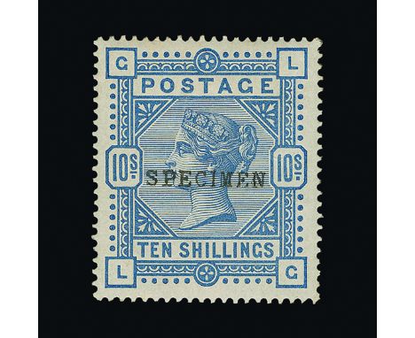Great Britain - QV (surface printed) : (SG 182s) 1883-84 10s cobalt, ovptd SPECIMEN, Type 9, LG, well centred, slight fibre a