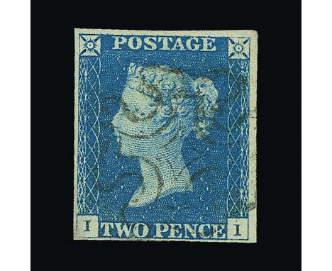 Great Britain - QV (line engraved) : (SG 6wi) 1840 2d pale blue, plate I, II, with WATERMARK INVERTED, 4 small to large margi