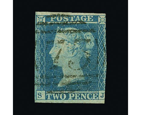 Great Britain - QV (line engraved) : (SG 27a) 1854-57 large Crown perf 16 2d blue, IMPERFORATE, 3 margins, light cancel, fine