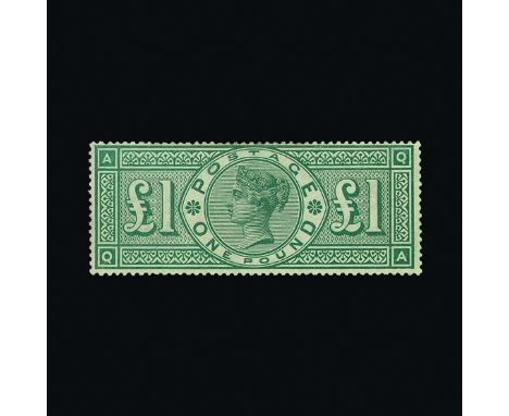 Great Britain - QV (surface printed) : (SG 212) 1891 £1 green, QA, centred to NW, light wrinkle on reverse, signed STOLOW, m.