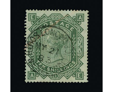 Great Britain - QV (surface printed) : (SG 135) 1867-83 wmk Anchor 10s grey-green, AE, light LONDON/SOUTHWESTERN OFICE cds, p