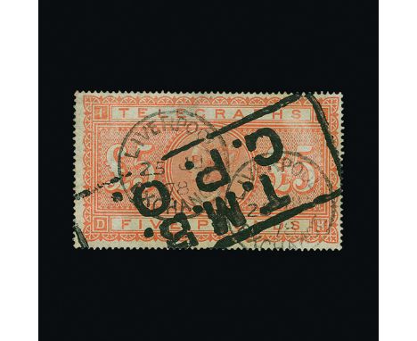 Great Britain - Telegraphs : (SG T18) 1876 £5 orange, DH, slight fading patch at upper right, LIVERPOOL/EXCHANGE cds's and he