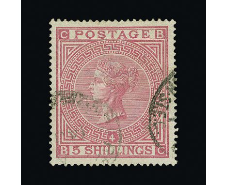 Great Britain - QV (surface printed) : (SG 134) 1867-83 wmk Anchor 5s rose, BC, quite well centred, light partial oval Regist