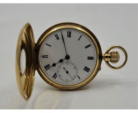 D Lloyd George Interest: A presentation 18ct. gold half hunter pocket watch, crown wind, having white enamel Roman numeral di