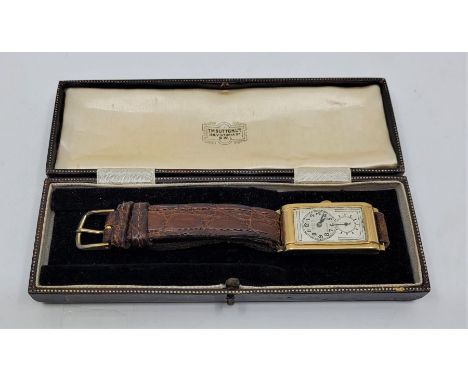 A Rolex Prince Chronometre 18ct. gold wrist watch, c.1930's, manual movement, calibre 1712, 18 rubies, having signed rectangu