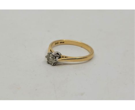 An 18ct. yellow gold diamond solitaire ring, claw set round brilliant cut diamond (estimated diamond weight 0.33 carats). (gr