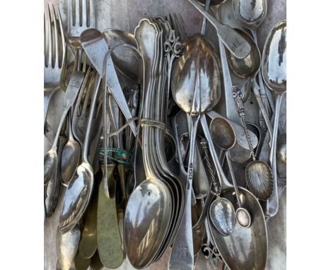 A collection of silver flatware to include a set of Austrian silver 800 grade desert spoons &nbsp;and Georgian English flatwa