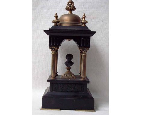 A 19th century black marble and gilt metal model of a classical style mausoleum of square temple form, the dome top surmounte