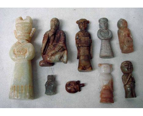 A collection of nine Chinese jade/hardstone Funerary figures including a tortoise 3.5cm and figures up to 16.5cm high, Xian P