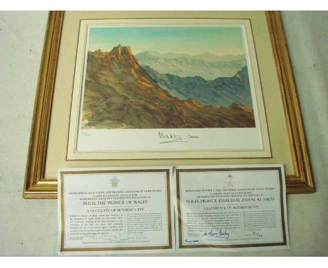 After H.R.H the Prince of Wales, Overlooking Wadi Arkam, Asir Province, Kingdom of Saudi Arabia, a pencil signed limited edit