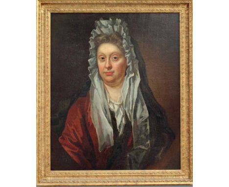 Portrait of Isabella, wife of John Waddington, bust length oil on canvas in later gilt frame, 60cm by 73cm 