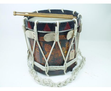 A side drum to the Royal Welch Fusiliers, by Henry Potter, with battle honours ending Gaza and Baghdad, reskinned and restrun