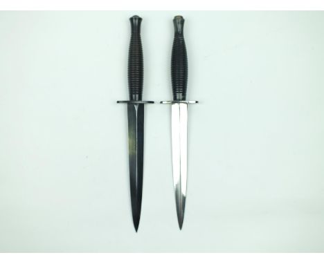A Third Pattern commando knife, 17cm parkerized flattened diamond section blade, the crossguard stamped with an arrow and B2,
