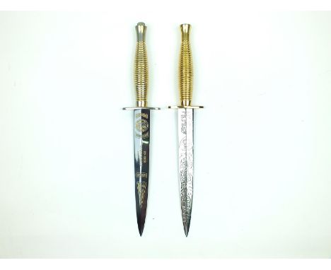 A J. Nowill & Sons commemorative commando knife, 17.5cm flattened diamond section blade etched in gilt in honour of The Army 