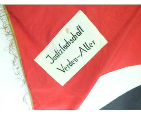 A Third Reich NSDAP party banner, this veteran bring-back in generally good condition excepting a few rust spots to the white