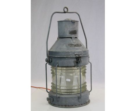 Metal and Brass Ship's Lantern converted to an Electric Table Lamp, 54cms high