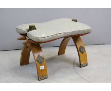 Camel Stool with Pale Blue Leather Saddle and Brass Mounts, 65cms long x 39cms high