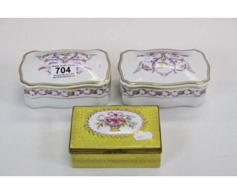 Early 20th century Ceramic Trinket Box with Gilt Metal Mounts and Hinges, the top with hand painted panel depicting flowers i