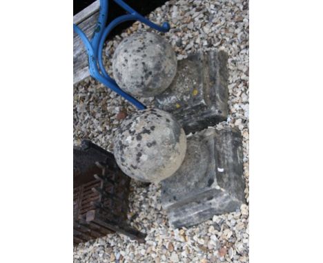 Pair of Reconstituted Gate Pillar Ball Finials, 29cms x 29cms x 40cms high