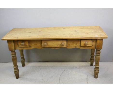 Pine Work / Side Table with Small Single Drawer and Two Faux Drawers, 159cms long x 78cms high