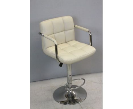 Cream Leather &amp; Chrome Bar Stool