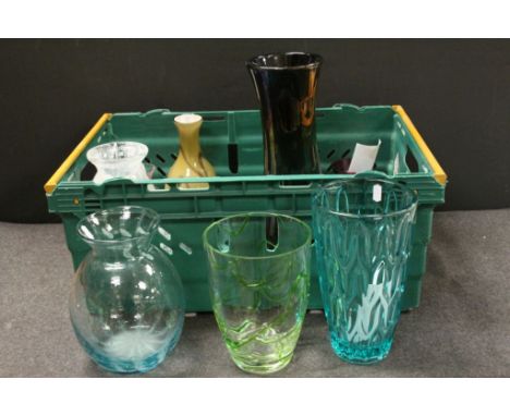 Collection of Ten Glass Vases including Signed Val St Lambert Vase, Wuidart &amp; Co, Caithness, Isle of Wight Alma Bay Vase 