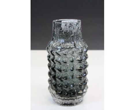 Whitefriars Textured Glass ' Pineapple ' Vase pattern 9731 in Pewter, 18cms high