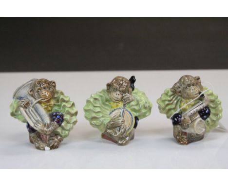 Three Beswick ceramic Monkey band members to include; Saxophone, Banjo &amp; Tuba