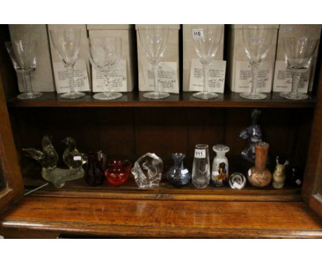 Eleven Items of Glass including Orrefors, Mats Jonasson's Squirrel Paperweight and a Panda Plaque, Wedgwood Bird Paperweight,