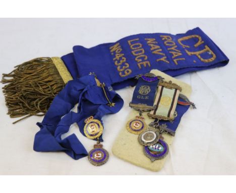 A Collection Of Items From The Royal Navy Lodge No.4339 Of The Royal Order Of Buffalo To Include Sash And Jewels With Two Sil