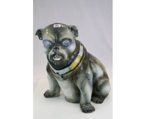 Vintage Majolica style ceramic "Pug" Umbrella stand with glazed finish, approx 52cm tall