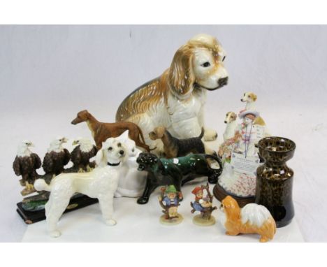 Collection of Seven Ceramic and Resin Models of Dogs plus Blue Mountain Tiger, Two Goebel Hummel Figures and Other Items