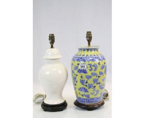 Blue and Yellow Ceramic Table Lamp and another Table Lamp