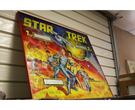 Vintage hand painted Glass Pinball game Scoreboard depicting "Star Trek" characters, measures approx 60 x 73cm