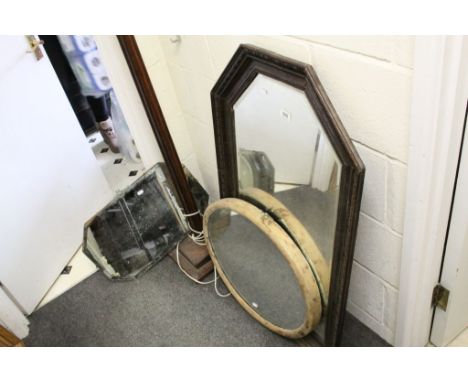 Mid 20th century Oak Framed Mirror, 1930's Bevelled Edge Mirror, an Oval Mirror and a Wooden Standard Lamp