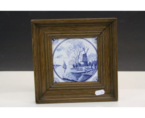 Framed Delft Blue and White Tile
