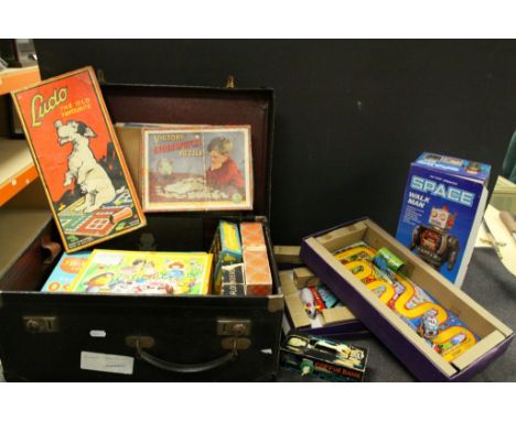Vintage Case with Various Games and Jigsaw Puzzles including Victory plus a Tin Trunk