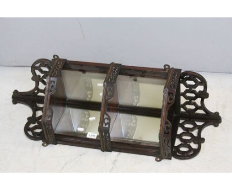 Victoian Mahogany Hanging Corner Mirrored Back Shelf with Fretwork detail, 90cms high