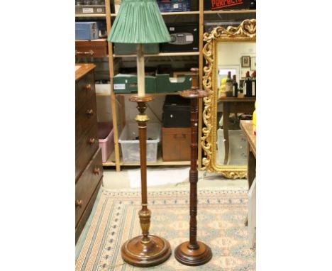 Turned Wooden Standard Lamp with Gold Painted Carved Floral detail on Circular Plinth Base together with Edwardian Standard C