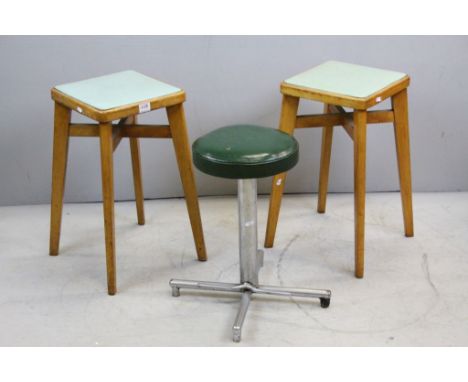 Three Vintage Stools to include Leatherette &amp; Chrome Adjustable Stool