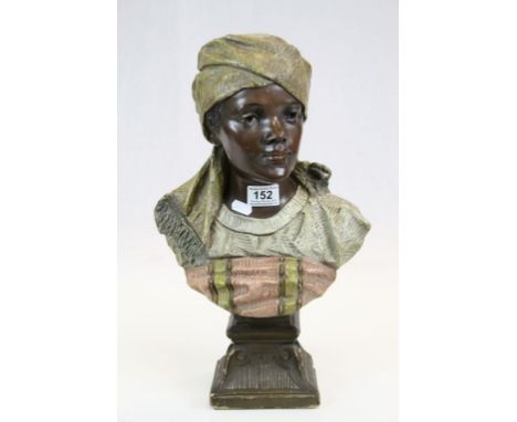 Vintage painted Plaster Bust of a Native North African and marked "Depose 502" to reverse, stands approx 44.5cm