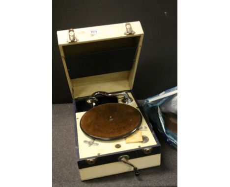 Vintage Decca 66 Portable Gramophone with a Small Group of 78 Records